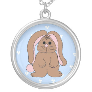 Floppy Eared Bunny Rabbit Easter Silver Plated Necklace
