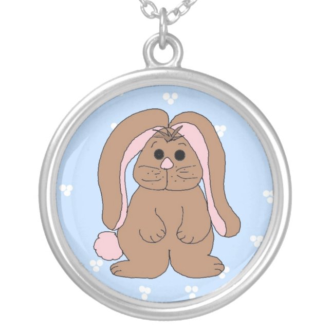 Floppy Eared Bunny Rabbit Easter  Silver Plated Necklace (Front)