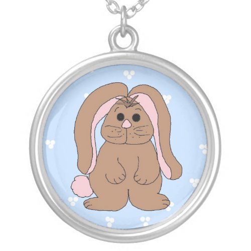 Floppy Eared Bunny Rabbit Silver Plated Necklace