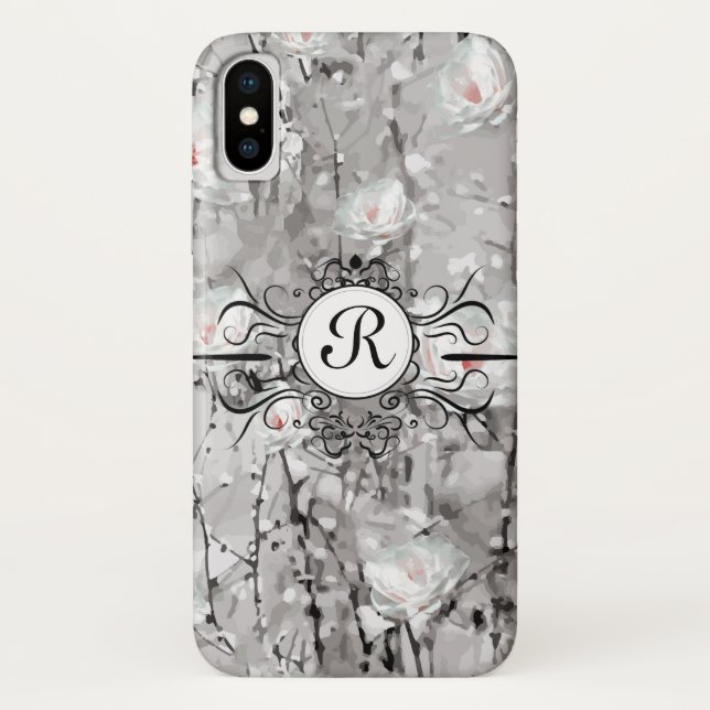 Flor gray and white monogram Case-Mate iPhone case (Back)