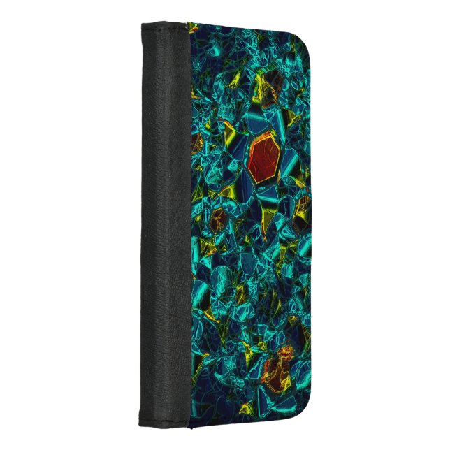 Flor virtual em azul gradiente, estilhaçada iPhone wallet case (Right)