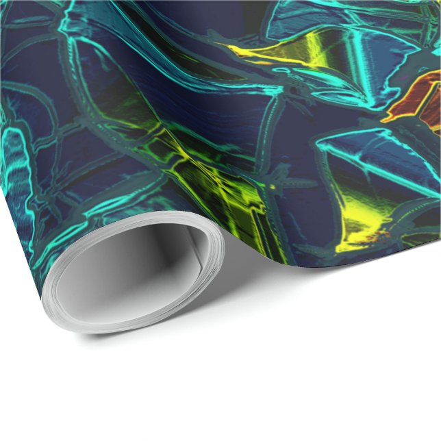 Flor virtual em azul gradiente, estilhaçada wrapping paper (Roll Corner)