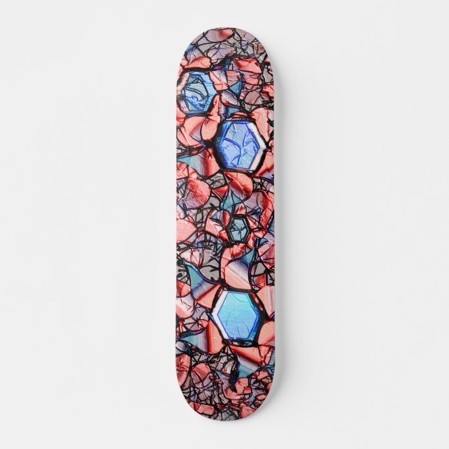 Flor virtual entalhada nas cores azul e salmão skateboard (Front)