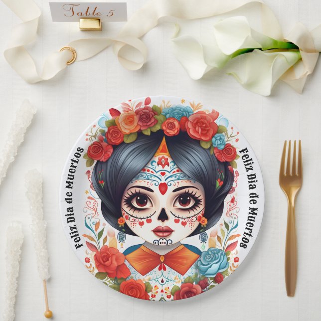  🌹 Flor y Calavera: Tribute to Dia de Muertos 🌹 Paper Plates (Wedding)