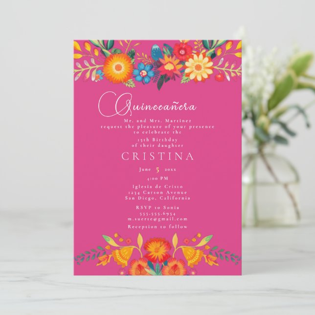 Flora - 15th Birthday Quinceanera in Spanish Invitation (Standing Front)