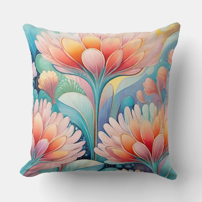 Flora 4 Floral Pastel Throw Pillow (Front)