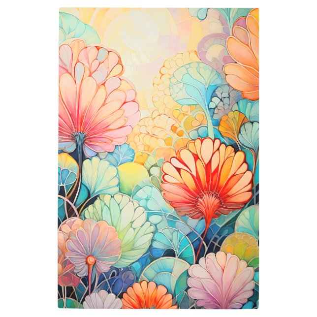 Flora 5 Floral Pastel Metal Wall Art  (Front)