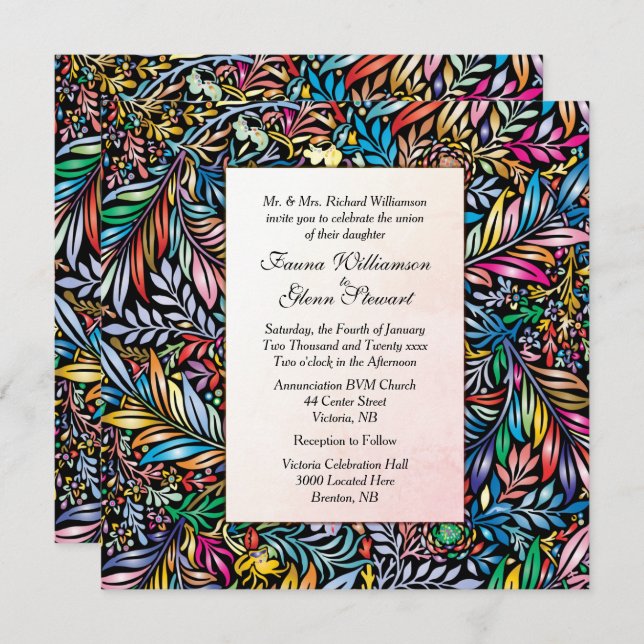 Flora and Fauna Multi Color Wedding Invitation (Front/Back)