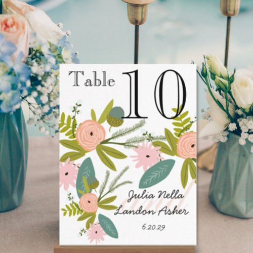 Flora and Fauna Peach and Mint Table Number