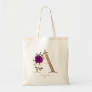 Flora Bouquet Monogram Letter A Bridesmaid  Tote Bag