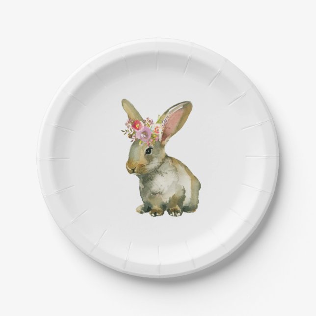 Flora Bunny Baby Shower Paper Plates (Front)