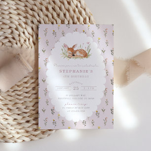 Flora Cottagecore Little Fawn Woodland Birthday Announcement