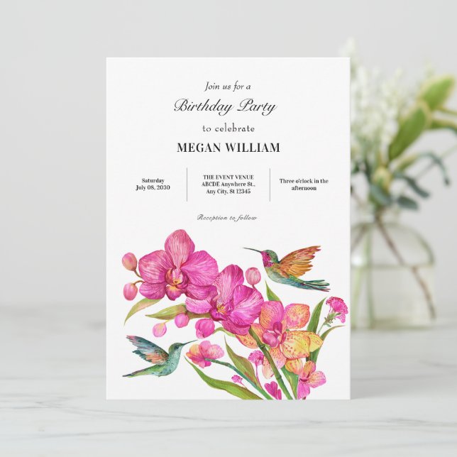 Flora fauna minimalist birthday invitation (Standing Front)
