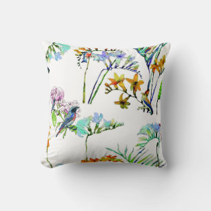 Flora fauna tropical floral bird throw pillow