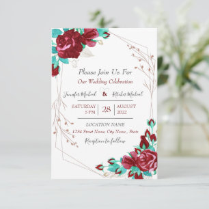 Flora Flowers & leaves Burgundy Wedding Invite