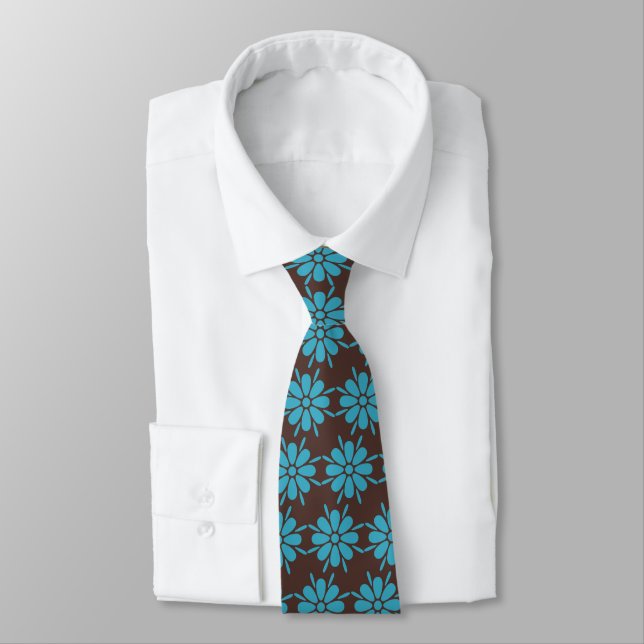 Flora Foulard Flower Brown & Turq Two-sided Neck Tie (Tied)