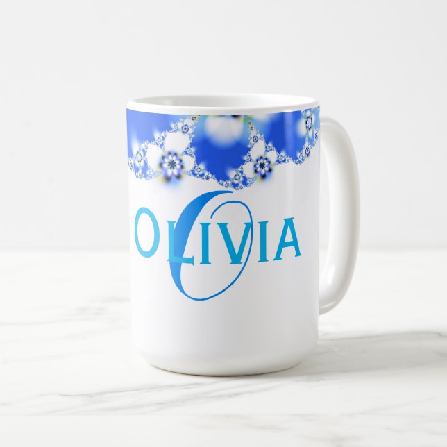 Flora Fractal Abstract Name Text Coffee Mug (Front Right)
