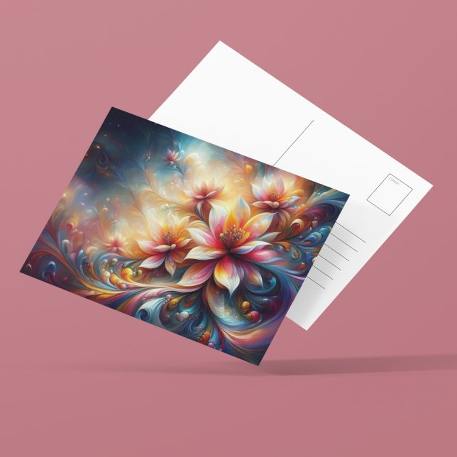 Flora In Colorful Ai Fantasy  Postcard (Immerse in vibrant AI-crafted florals—ideal for art and nature lovers.)