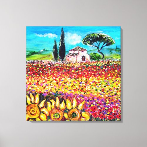 FLORA IN TUSCANY Fields Poppies and Sunflowers Canvas Print