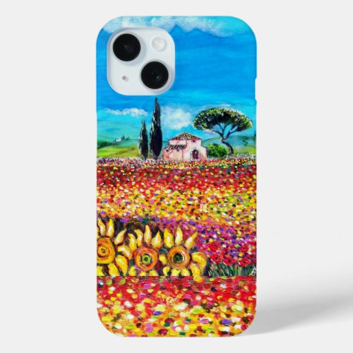 FLORA IN TUSCANY Fields Poppies and Sunflowers iPhone 15 Case