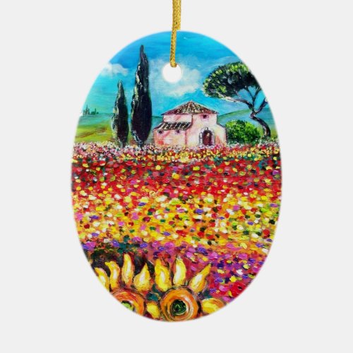 FLORA IN TUSCANY Fields Poppies and Sunflowers Ceramic Ornament