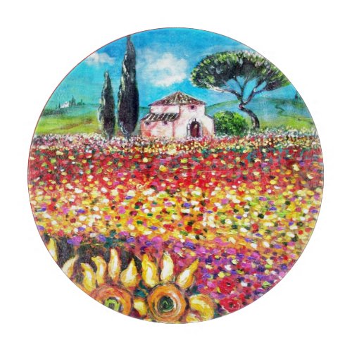 FLORA IN TUSCANY Fields Poppies and Sunflowers Cutting Board