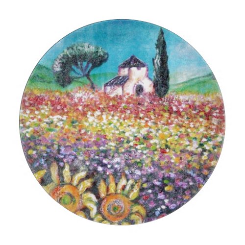 FLORA IN TUSCANY Fields Poppies and Sunflowers  Cutting Board