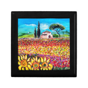 FLORA IN TUSCANY/ Fields ,Poppies and Sunflowers Jewelry Box