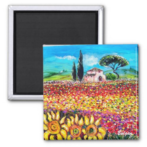 FLORA IN TUSCANY Fields Poppies and Sunflowers Magnet