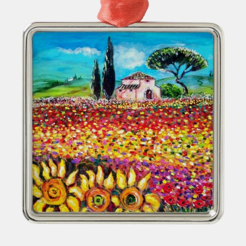 FLORA IN TUSCANY Fields Poppies and Sunflowers Metal Ornament