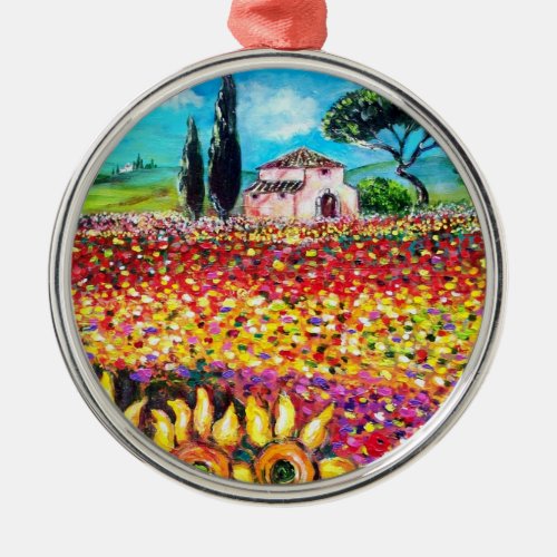 FLORA IN TUSCANY Fields Poppies and Sunflowers Metal Ornament