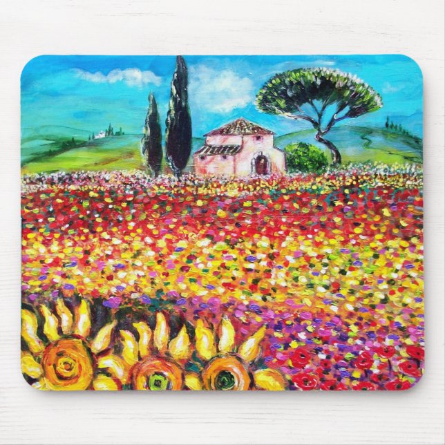 FLORA IN TUSCANY/ Fields ,Poppies and Sunflowers Mouse Pad (Front)