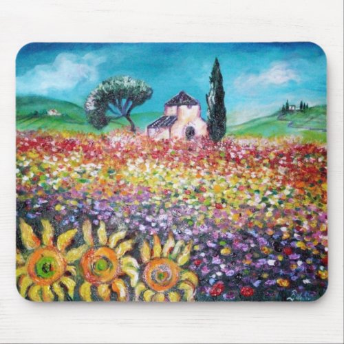 FLORA IN TUSCANY Fields Poppies and Sunflowers Mouse Pad