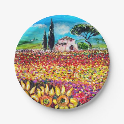 FLORA IN TUSCANY Fields Poppies and Sunflowers Paper Plates