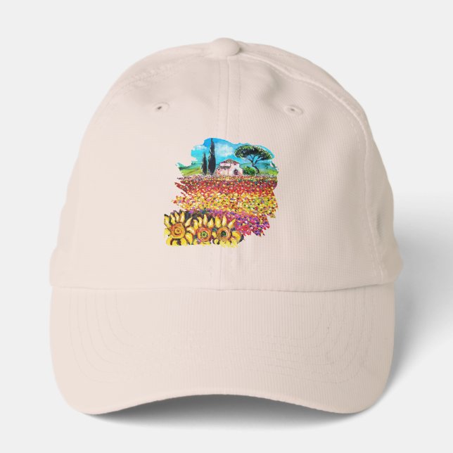 FLORA IN TUSCANY/ Fields ,Poppies and Sunflowers Performance Cap (Front)