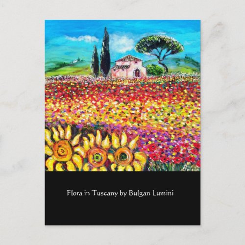FLORA IN TUSCANY Fields Poppies and Sunflowers Postcard