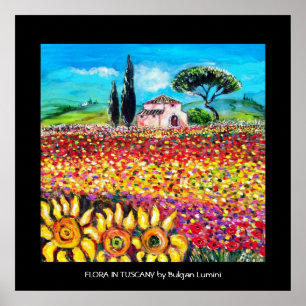 FLORA IN TUSCANY/ Fields ,Poppies and Sunflowers Poster
