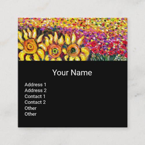 FLORA IN TUSCANY Fields Poppies and Sunflowers Square Business Card