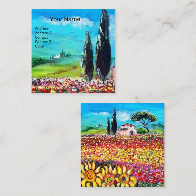 FLORA IN TUSCANY/ Fields ,Poppies and Sunflowers Square Business Card (Front/Back)