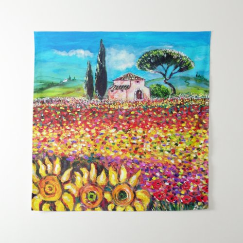 FLORA IN TUSCANY Fields Poppies and Sunflowers Tapestry
