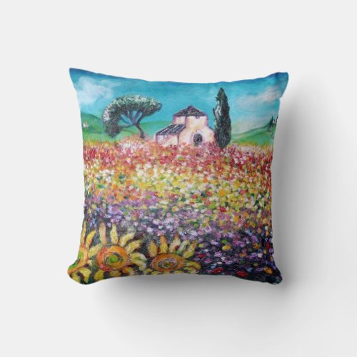 FLORA IN TUSCANY Fields Poppies and Sunflowers Throw Pillow