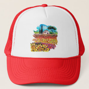 FLORA IN TUSCANY/ Fields ,Poppies and Sunflowers Trucker Hat
