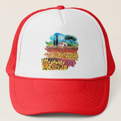 FLORA IN TUSCANY Fields Poppies and Sunflowers Trucker Hat