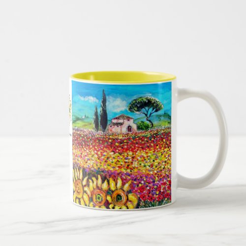 FLORA IN TUSCANY Fields Poppies and Sunflowers Two_Tone Coffee Mug