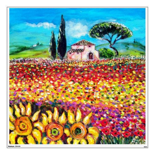 FLORA IN TUSCANY Fields Poppies and Sunflowers Wall Sticker