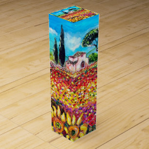 FLORA IN TUSCANY/ Fields ,Poppies and Sunflowers Wine Box
