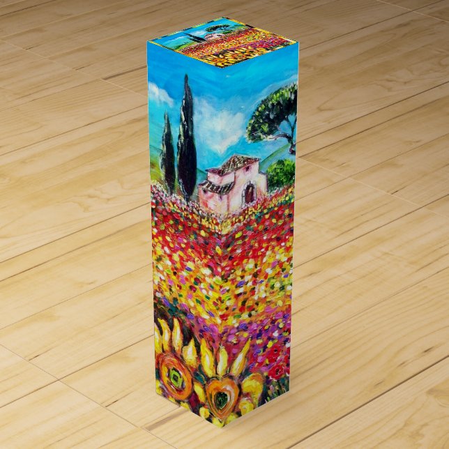 FLORA IN TUSCANY/ Fields ,Poppies and Sunflowers Wine Box (Front)