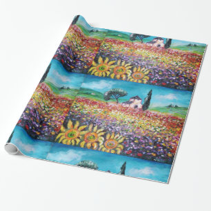 FLORA IN TUSCANY/ Fields ,Poppies and Sunflowers Wrapping Paper