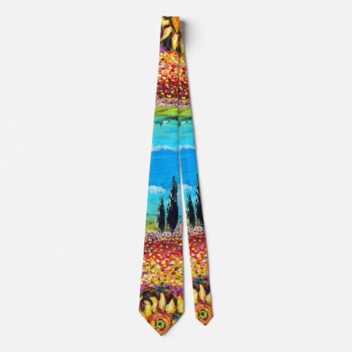 FLORA IN TUSCANY LANDSCAPE Poppies and Sunflowers Neck Tie