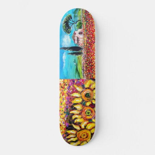 FLORA IN TUSCANY red green yellow pink Skateboard
